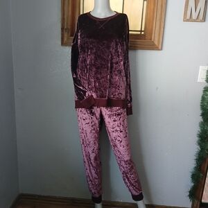 Velvet Pantsuit in Rich Deep Burgundy, Large, 2 Piece Velour
